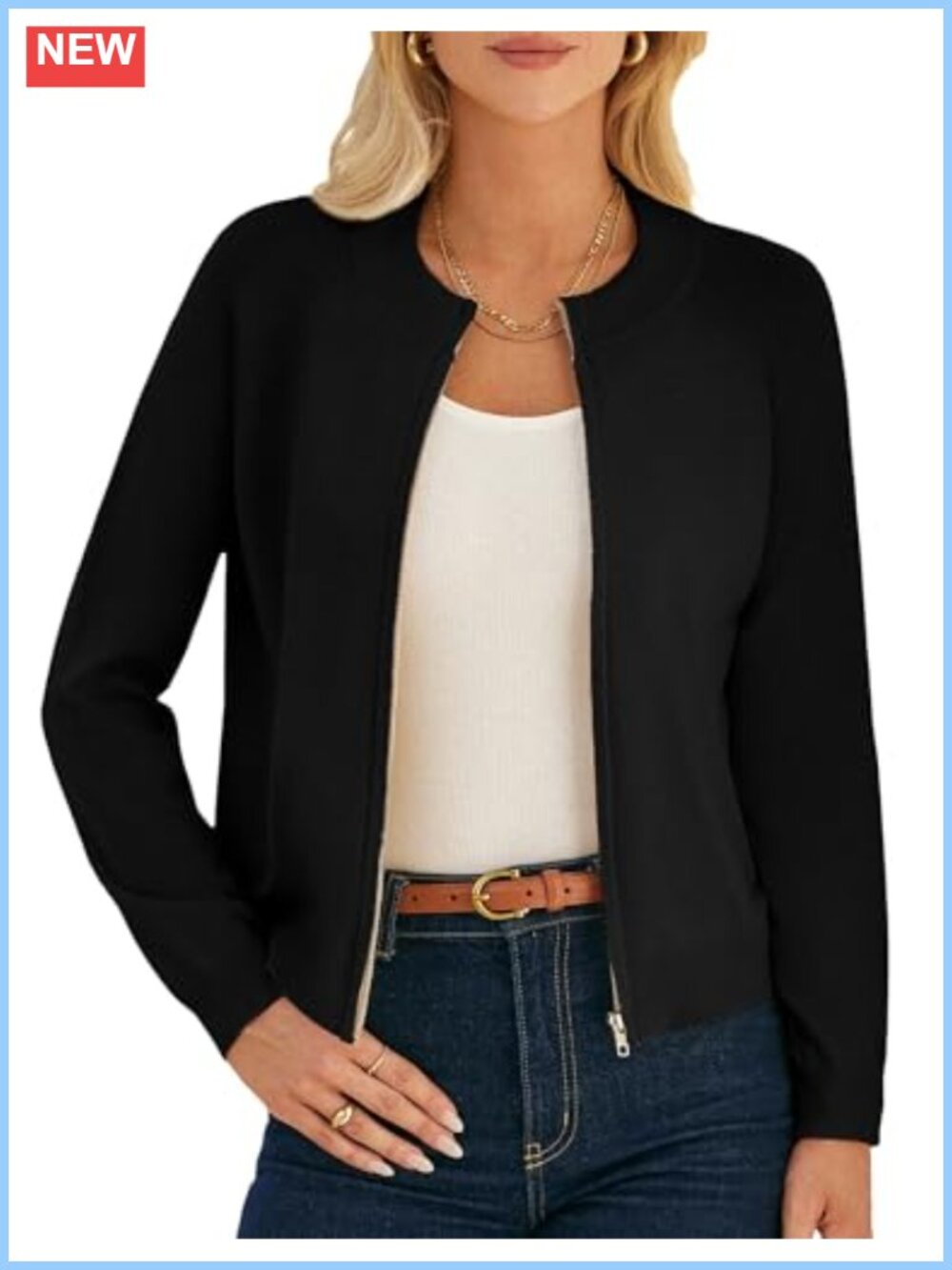 Womens Lightweight Zip Up Cardigan Sweater 53% Viscose 47% Polyester Knit Jacket